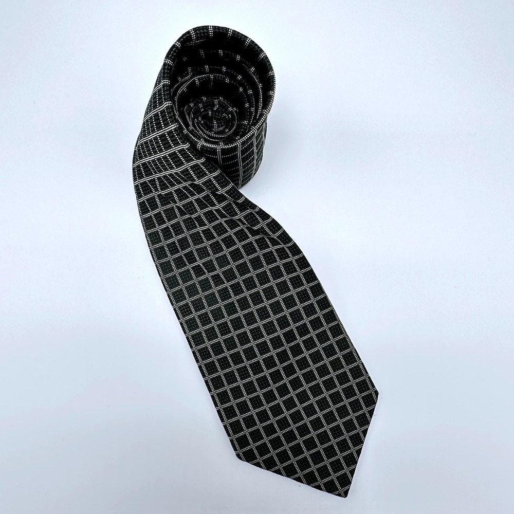 Brooks Brothers Basics Silk Tie Dark‎ Green White Grid Check Made in USA 3.75"